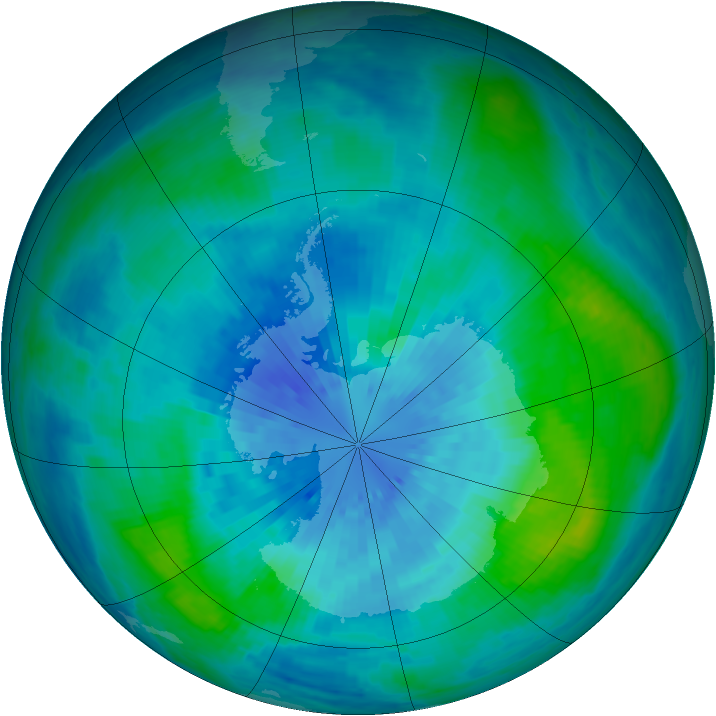 Antarctic ozone map for 22 March 2002